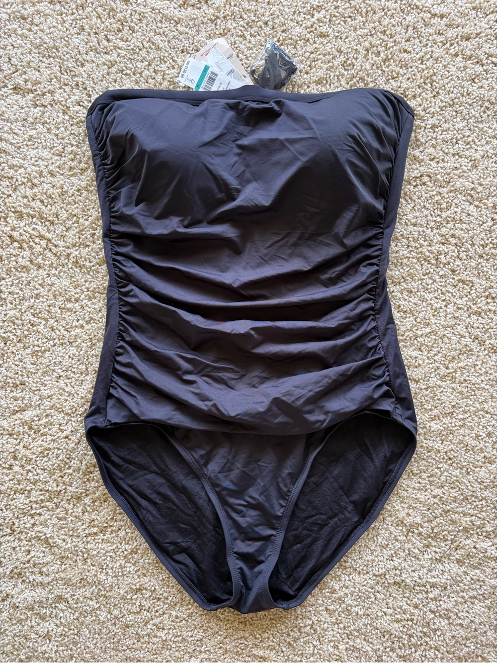 NWT Tommy Bahama Pearl Bandeau One Piece Swimsuit 16 Black Italian Jersey Fabric